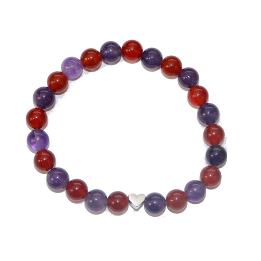 Carnelian & Amethyst Heart Bracelet